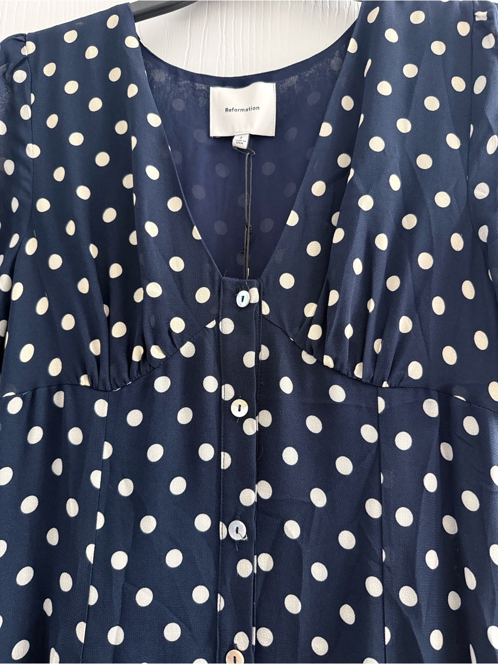NWT! Reformation Lise Navy Polka Dot Button-Front Midi Dress - Picture 4 of 7